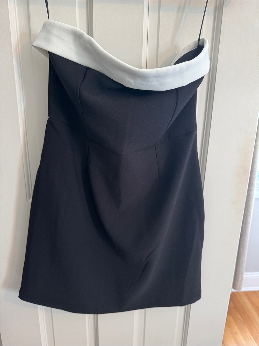 Edikted Black Strapless Mini Dress with White Fold-Over Neckline